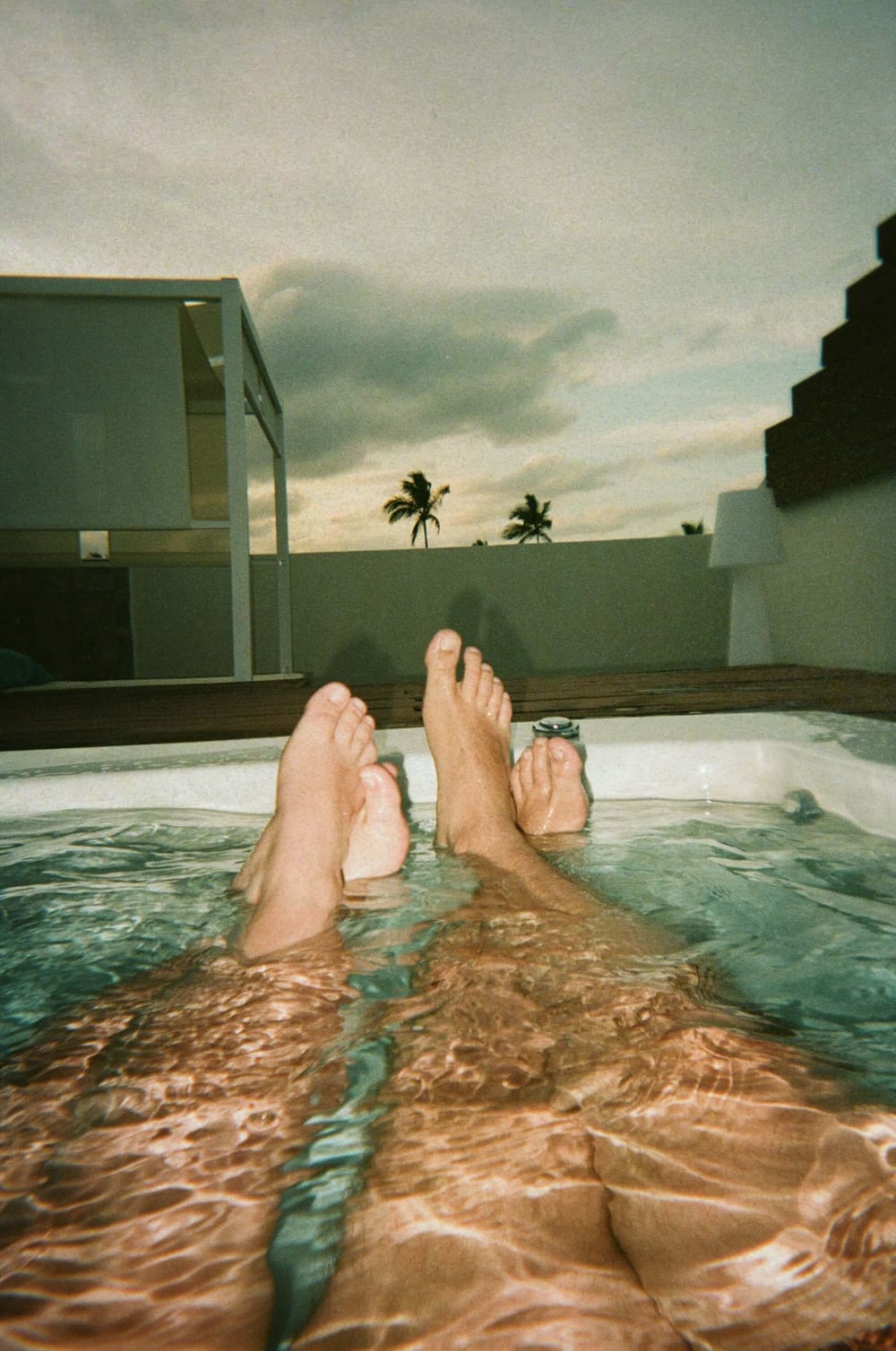 Laying in a hot tub